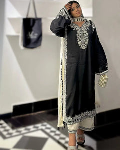 Elegant Chinon Silk Kurti Pant Set - Thread Embroidered Festive Wear