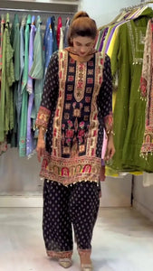 Elegant Chinon Silk Kurti Pant Set with Heavy Stone Work