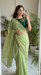 Elegant Chinon Silk Saree - Designer Embroidery Festive Wear