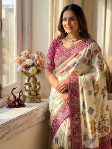 Elegant Chinon Silk Saree - Designer Festive Wear with Embroidered Blouse