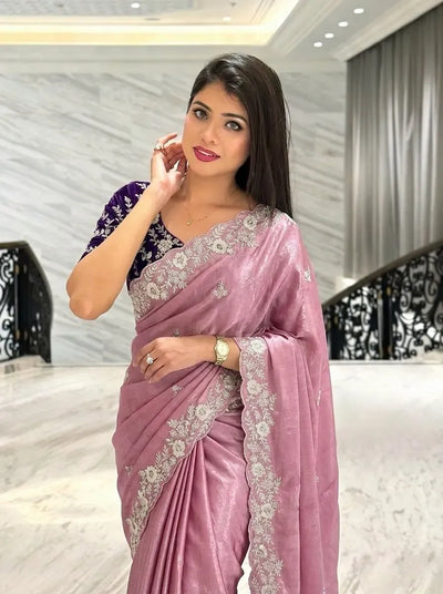 Elegant Chinon Silk Saree - Embroidered Wedding Collection