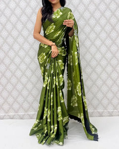 Elegant Chinon Silk Saree - Floral Print with Swarovski Stone Work for Women | Party Wear & Festive Occasions
