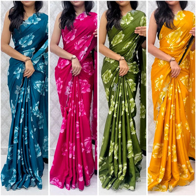 Elegant Chinon Silk Saree - Floral Print with Swarovski Stone Work for Women | Party Wear & Festive Occasions