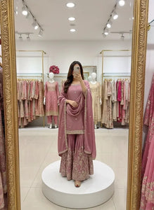 Elegant Cinon Silk Sharara Set - Heavy Embroidery Festive Wear | M-XXL