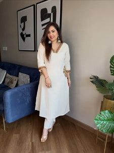 Elegant Cotton A-Line Suit Set - Heavy Embroidery Festive Wear for Women