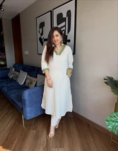 Elegant Cotton A-Line Suit Set - Heavy Embroidery Festive Wear for Women