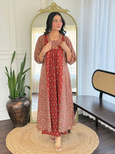 Elegant Cotton Anarkali Set - Heavy Embroidery for Festive Wear