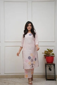 Elegant Cotton Blend Kurta Set - Delicate Embroidery Festive Wear for Women