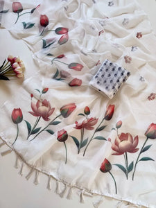 Elegant Cotton Chex Saree - Floral Digital Print Festive Wear for Women