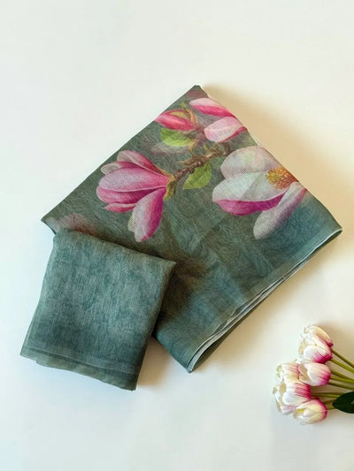 Elegant Cotton Chex Saree - Floral Digital Print Festive Wear for Women