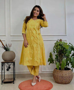 Handcrafted Premium Cotton Chikankari Angrakha Set for Festive and Wedding Wear