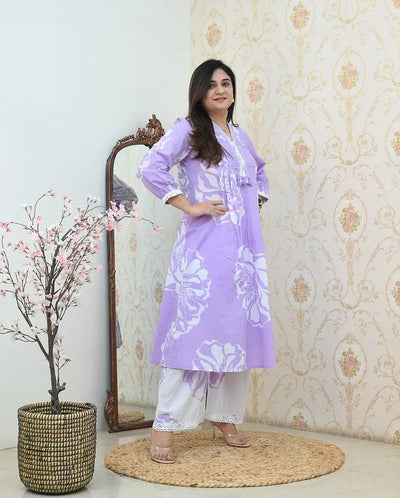 Elegant Cotton Cord Set - Floral Embroidery & Lace for Women | M-XXXL