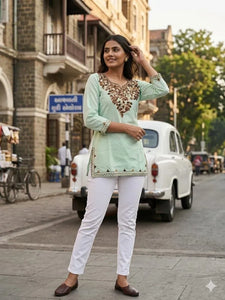 Elegant Cotton Embroidery Kurti - Breathable Festive Wear for Women