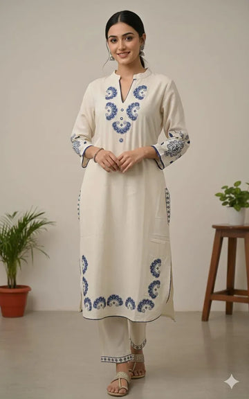 Elegant Cotton Flex Kurta Set - Embroidered Comfort for Women