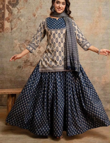 Elegant Cotton Gopi Dress Set with Heavy Flare Skirt for Festive Wear