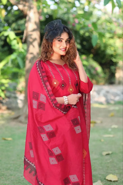 Elegant Cotton Hand Block Print Kurti Pant Set with Real Mirror Work - Raksha Bandhan Festive Wear for Women