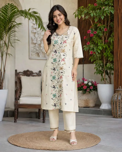 Elegant Cotton Indo Western Set - Embroidered Daily Wear for Women