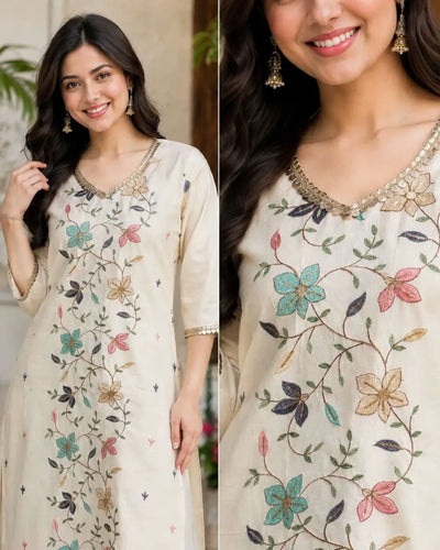 Elegant Cotton Indo Western Set - Embroidered Daily Wear for Women