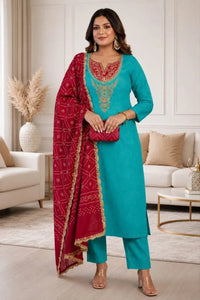 Elegant Cotton Kurta Set - Embroidery Festive Wear for Women