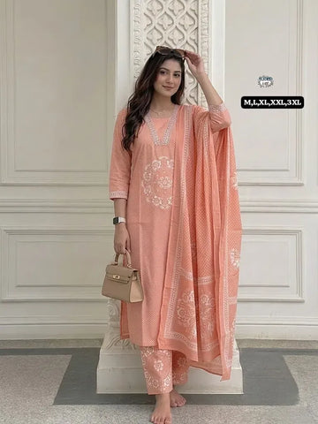 Elegant Cotton Kurti Set - Embroidered Festive Wear for Women | M-3XL