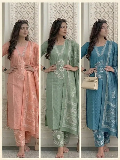 Elegant Cotton Kurti Set - Embroidered Festive Wear for Women | M-3XL