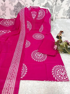 Elegant Cotton Kurti Set - Hand Work & Print for Women | Sizes M-3XL