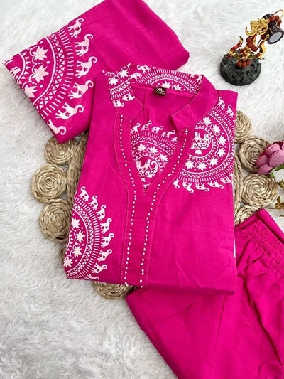 Elegant Cotton Kurti Set - Hand Work & Print for Women | Sizes M-3XL