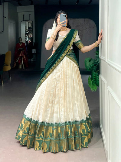 Elegant Cotton Lehenga Choli - Traditional Zari Weaving Festive Wear for Women