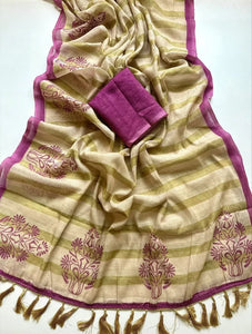 Elegant Cotton Linen Saree - Floral Digital Print with Fancy Latkan for Festive Prep