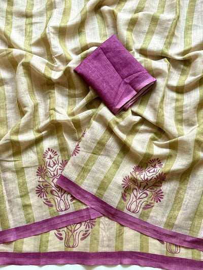 Elegant Cotton Linen Saree - Floral Digital Print with Fancy Latkan for Festive Prep