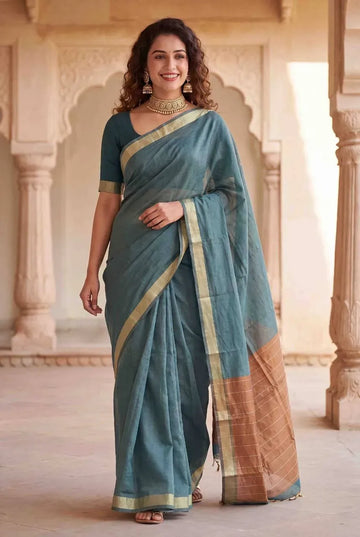 Elegant Cotton Linen Slub Saree - Soft Festive Prep Collection