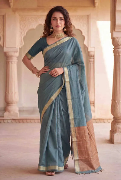 Elegant Cotton Linen Slub Saree - Soft Festive Prep Collection