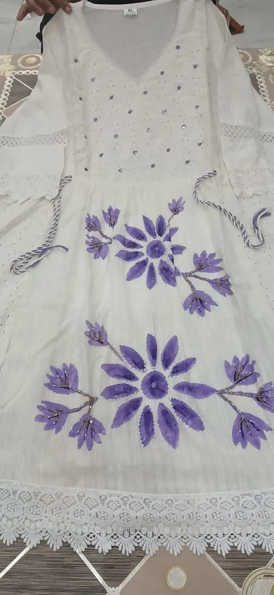 Elegant Cotton Lino Kurti Set - Hand Mirror Work for Women