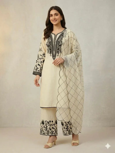 Elegant Cotton Palazzo Set with Dupatta - Festive Sequence Work for Women