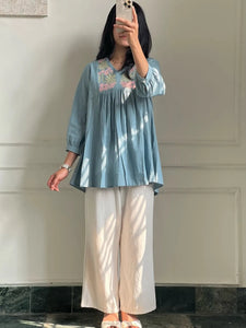Elegant Cotton Palazzo Set with Floral Embroidery - Festive Wear for Women