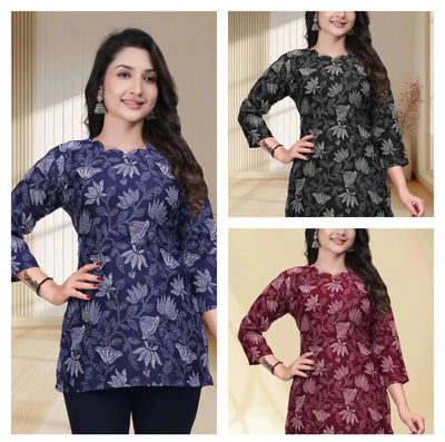 Elegant Cotton Short Kurti with Floral Embroidery for Festive Wear