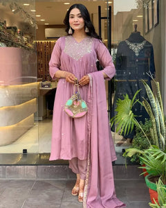 Elegant Cotton Silk Kurti Pant Set with Mirror Work Dupatta - Festive Wear for Women