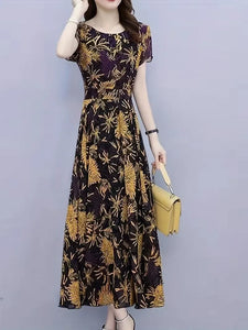 Elegant Cotton Silk Maxi Dress - Flattering Floral Print Festive Party Wear for Women