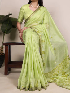 Elegant Cotton Silk Saree - Zari Woven Shine for Festive Spring Wear