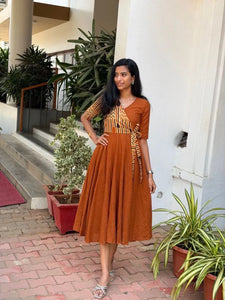 Elegant Cotton Slub Kurti Dress - Flowy Angrakha Fit for Women