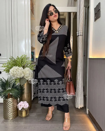 Elegant Cotton Slub Kurti Pant Set with Free Bracelet - Premium Daily Wear for Women