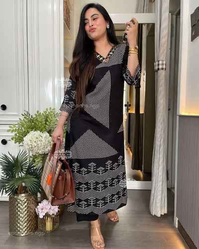 Elegant Cotton Slub Kurti Pant Set with Free Bracelet - Premium Daily Wear for Women