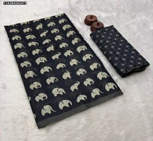 Elegant Cotton Slub Saree - Ikkat Style Print for Festive Occasions