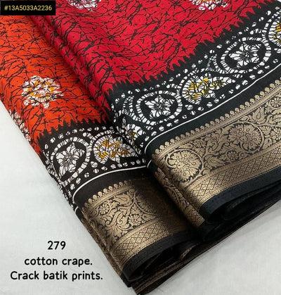 Elegant Crack Batik Saree - Soft Cotton Crape for Festive Wear