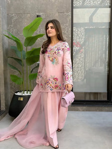 Elegant Crape Silk Farsi Salwaar Suit with Organza Dupatta