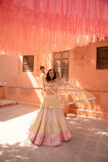 Elegant Cream Lehenga Choli - Mirror Work for Wedding Wear