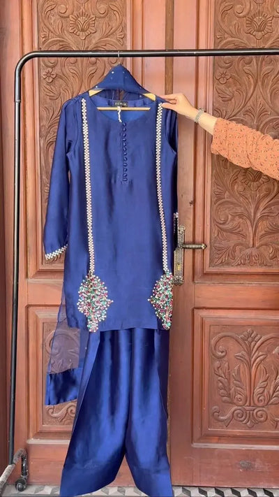Elegant Creap Suit Set - Heavy Embroidered for Festive Wear