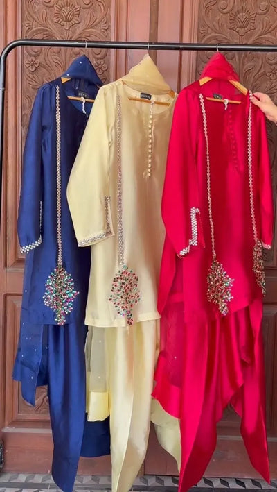 Elegant Creap Suit Set - Heavy Embroidered for Festive Wear