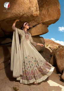 Elegant Crepe Designer Gown with Chinon Dupatta - Stone Work Festive Wear