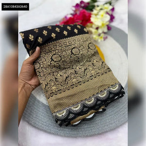 Elegant Crepe Khadi Silk Saree - Rich Zari & Scalloped Border | Festive Collection